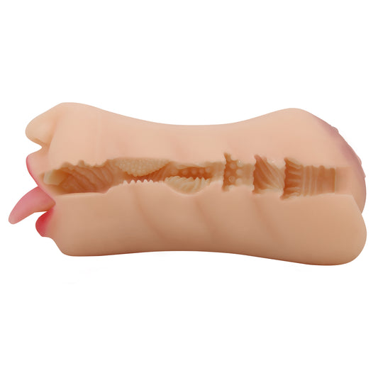 מאונן מסיליקון ידני בהיר עם שני פתחים פה ופות