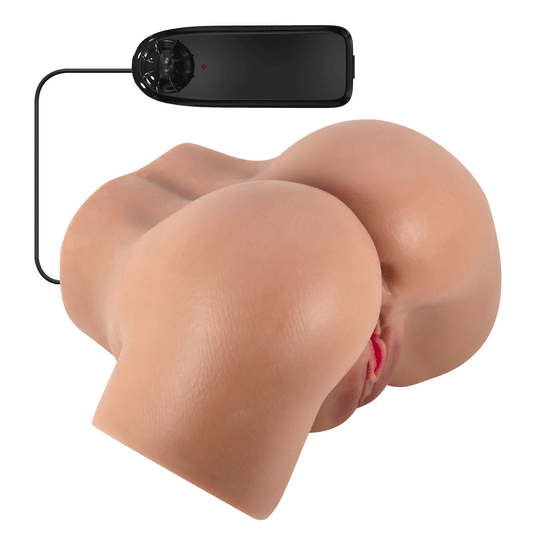 בובת מין לגבר מסיליקון כהה עם שני פתחים ורטט חיצוני